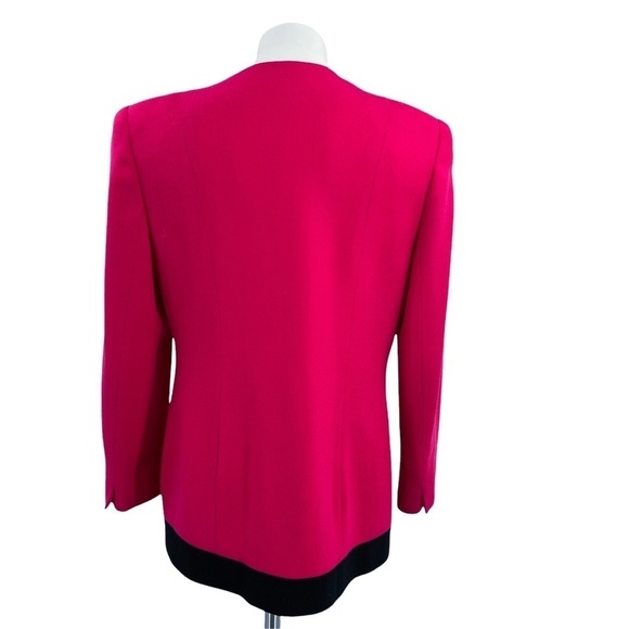 CHRISTIAN DIOR Vintage Button Down Blazer Fuschia & Black Trim Size 10P - Picture 4 of 8
